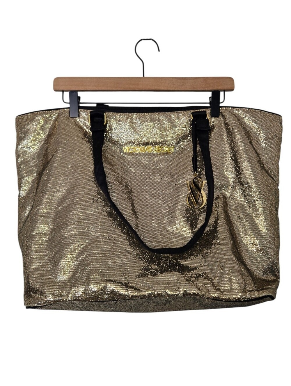 ✨ Victoria's Secret Gold Metallic Oversized Weekender Tote Bag | Large Travel Sh